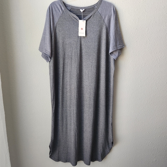 EKOUAER Men's Color Block Gray Raglan Comfort Nightshirt Sleepshirt Loungewear - Picture 3 of 12